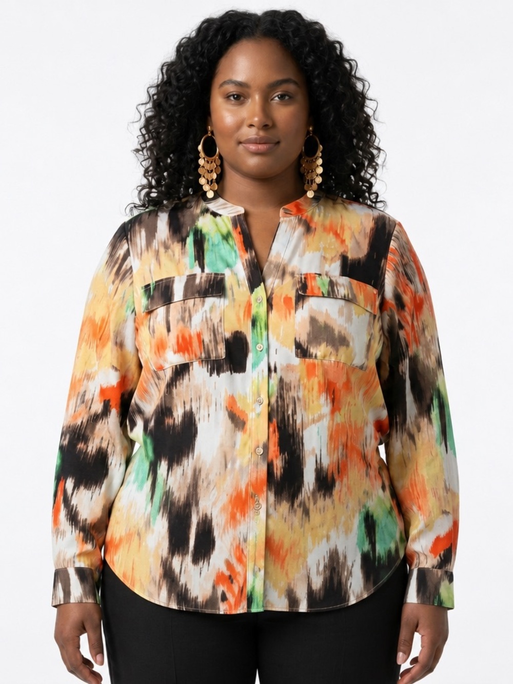 Calvin Klein Abstract Print Lightweight Blouse Long Sleeve/Casual Chic/Office